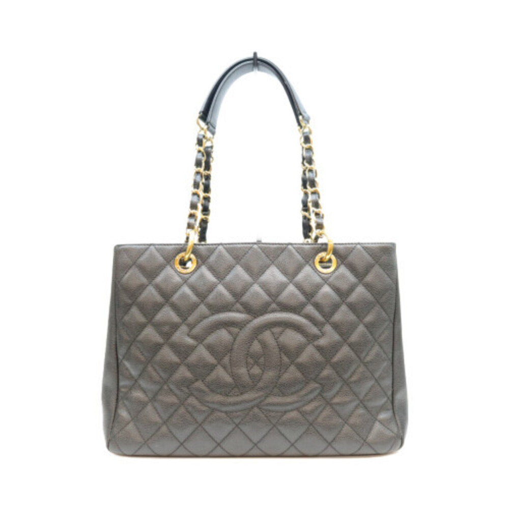CHANEL A50995 Caviar GST Tote Bag Shoulder Black Gold Hardware Women's